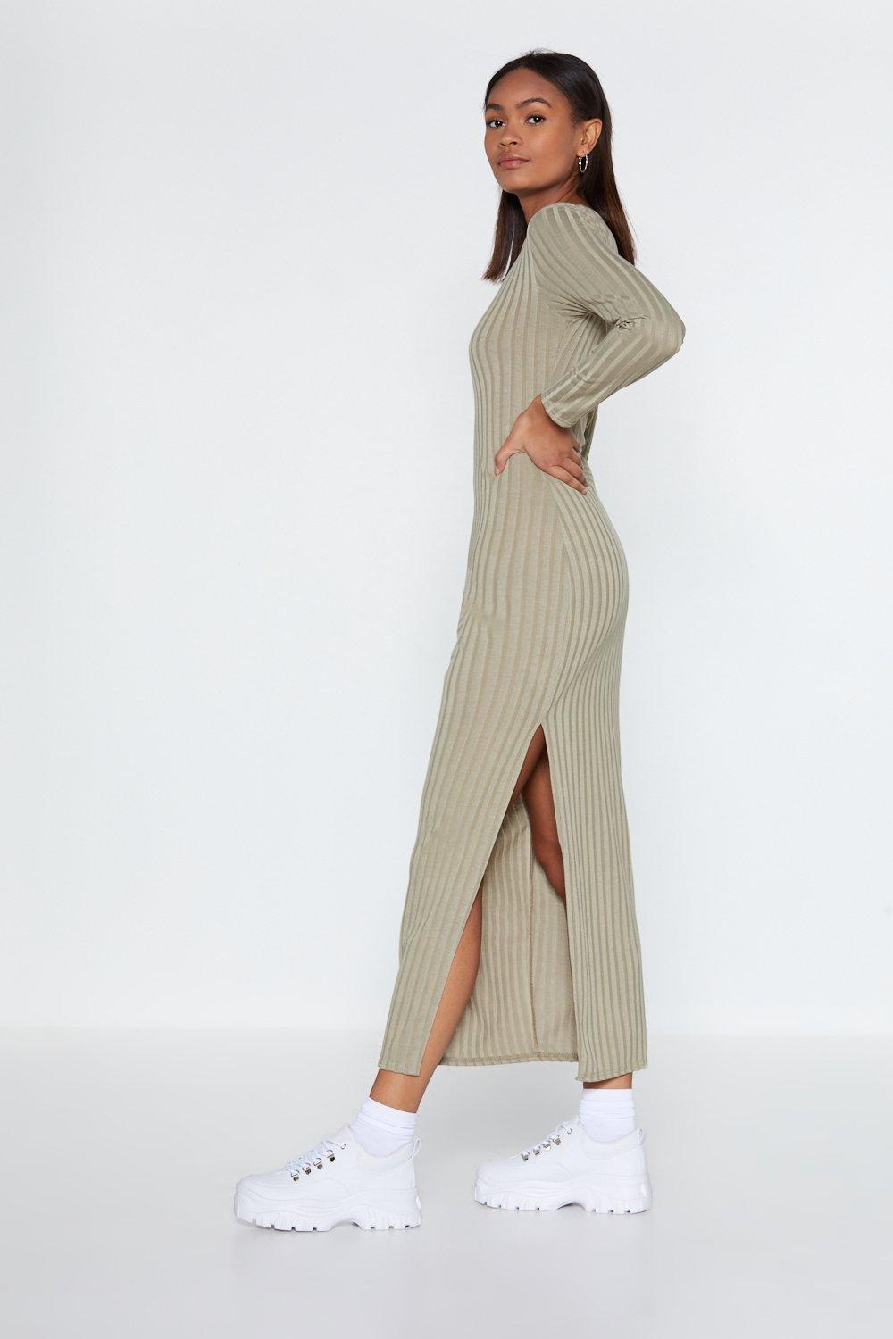 grey ribbed maxi dress