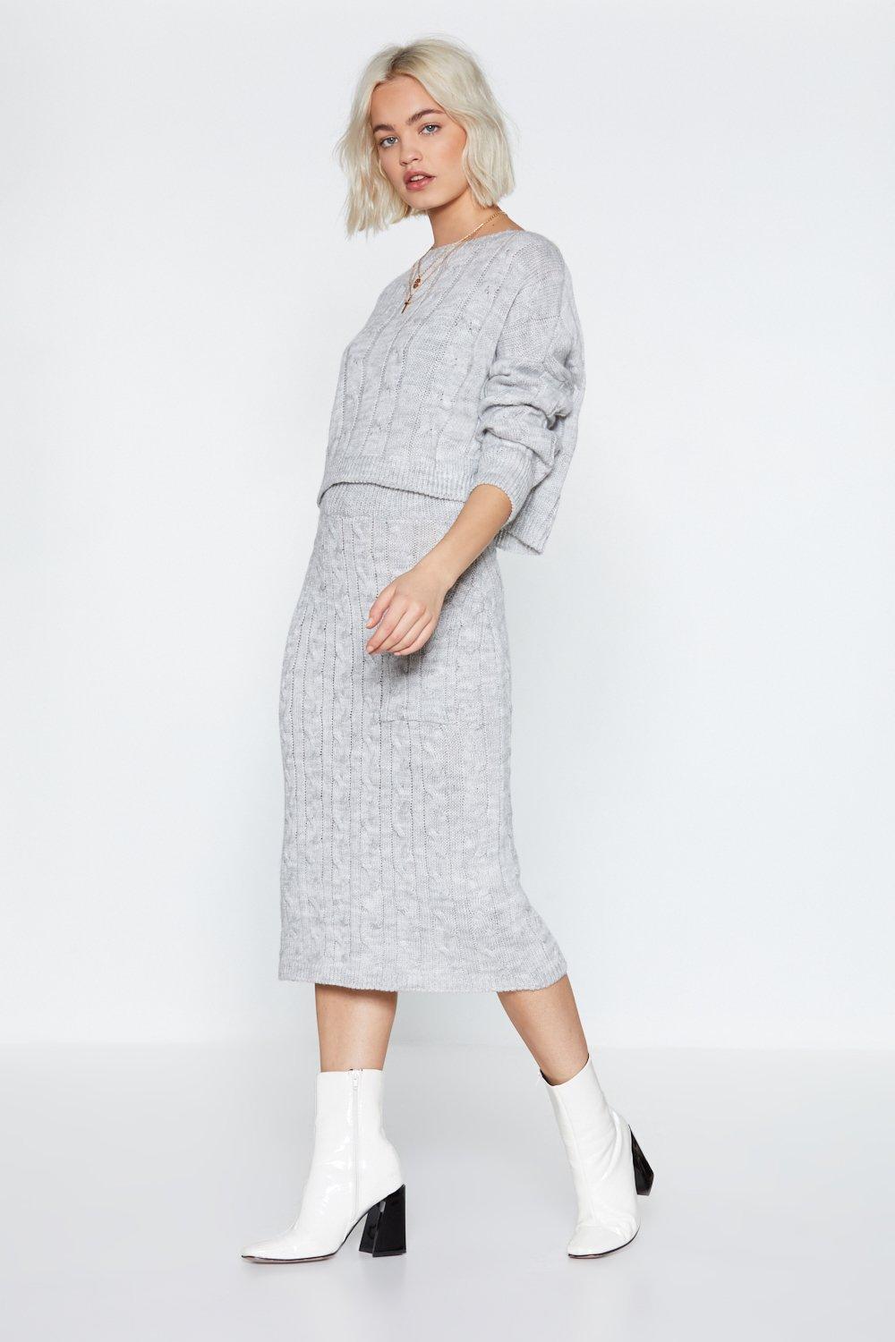 knitted jumper and skirt set