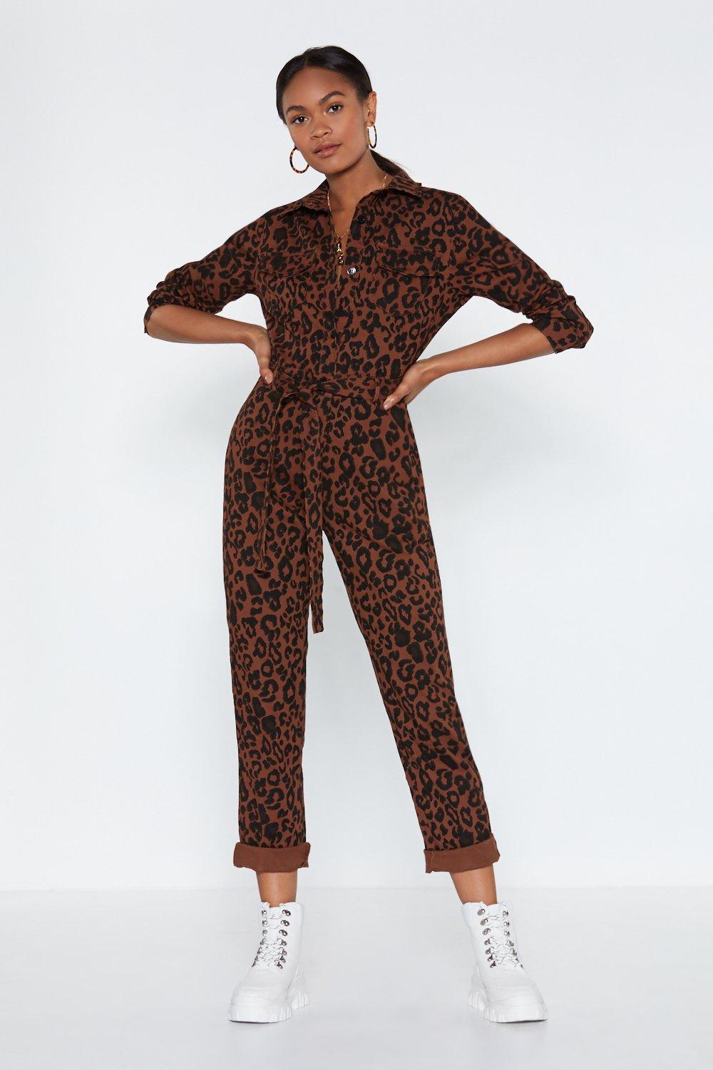 leopard denim jumpsuit