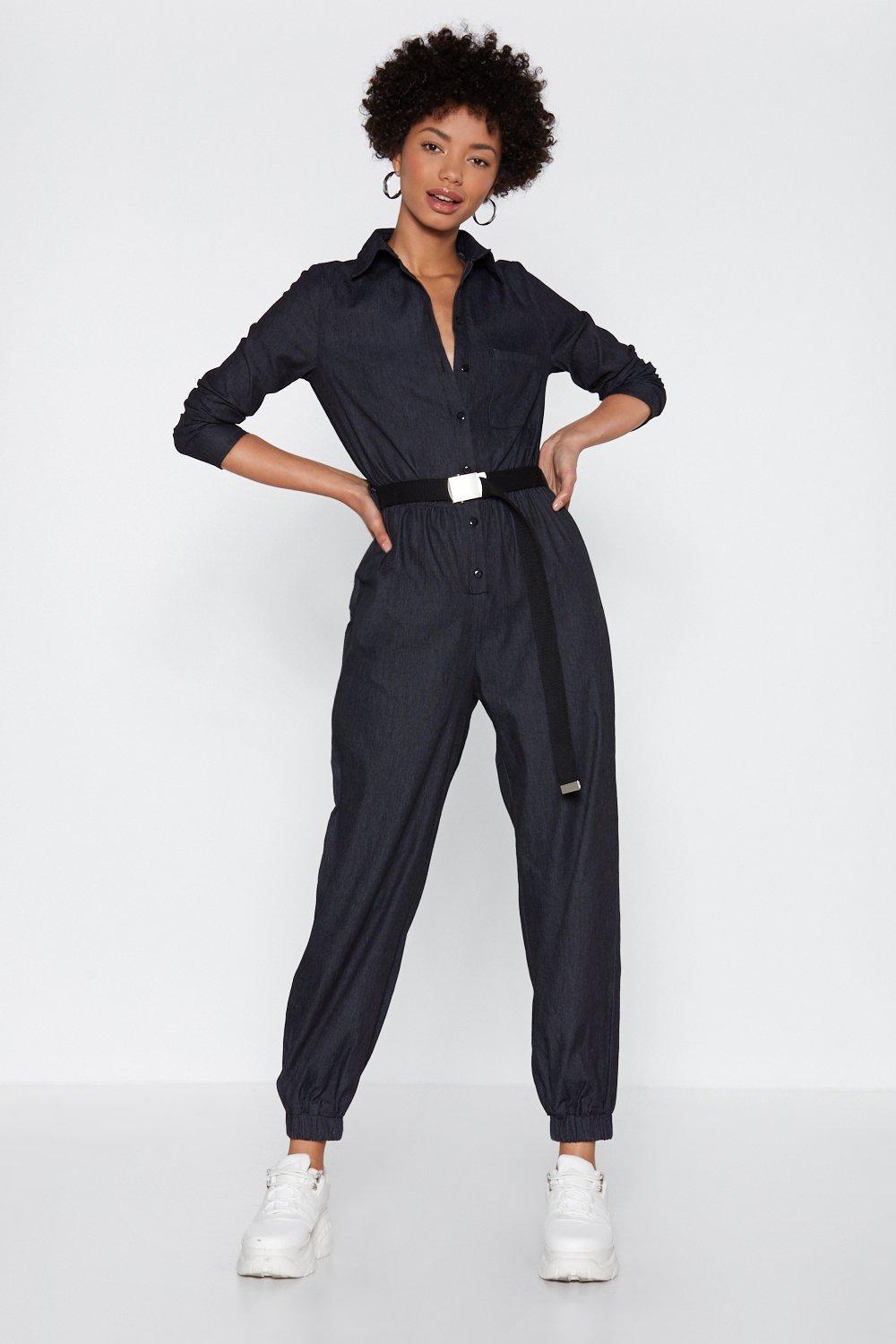 denim jumpsuit fitted