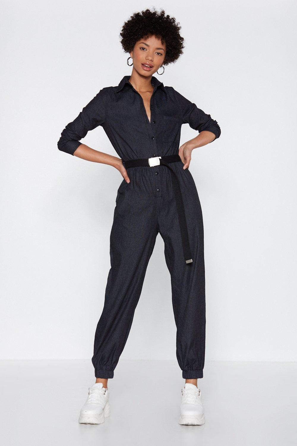 fitted denim jumpsuit