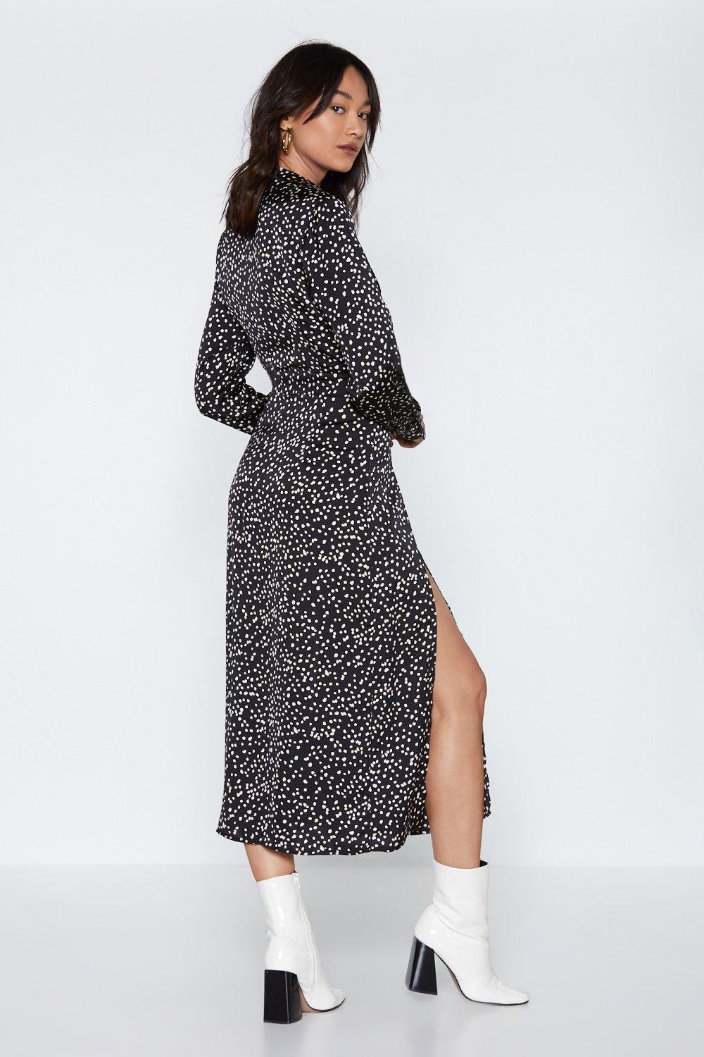 black spotty midi dress