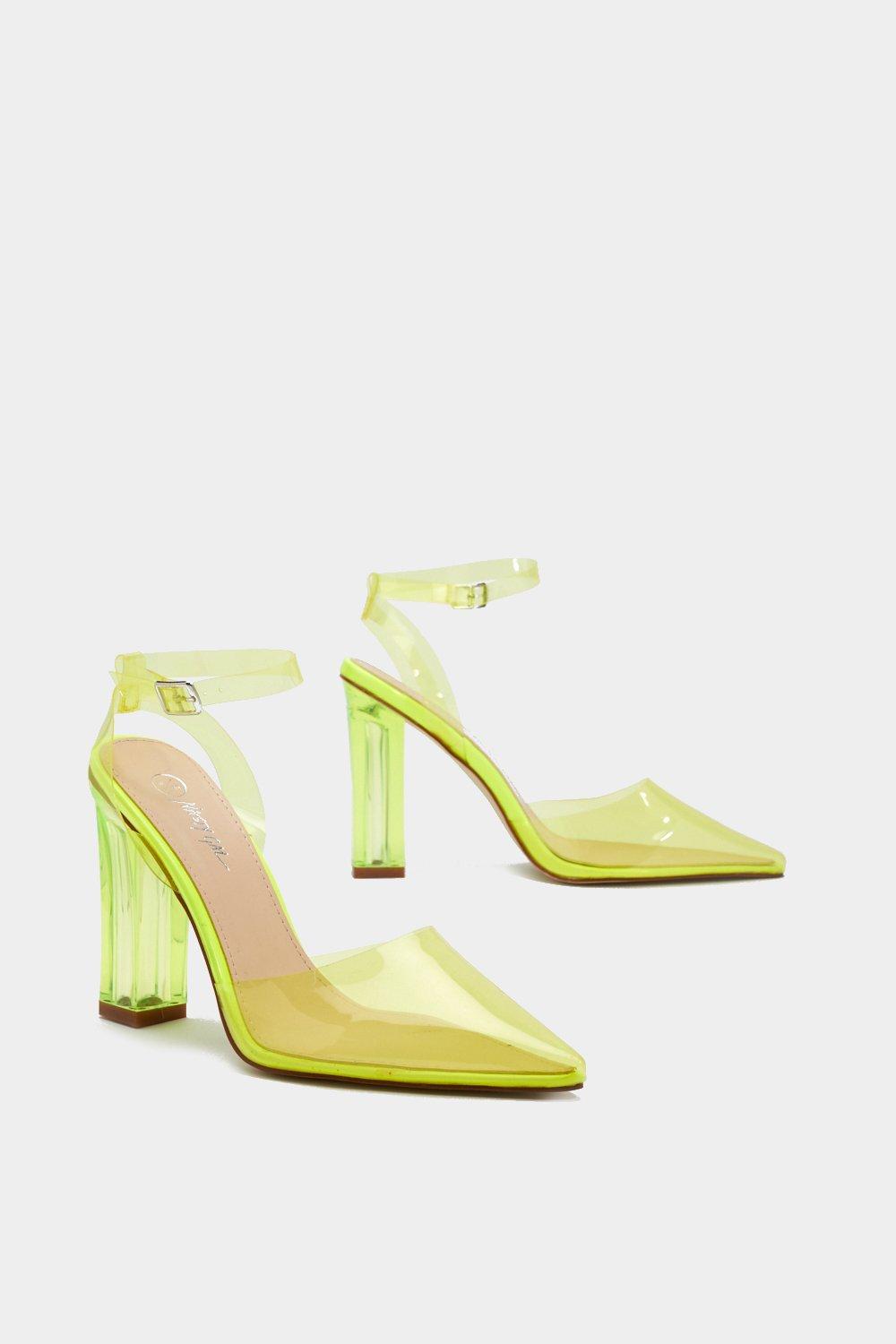 green perspex heels