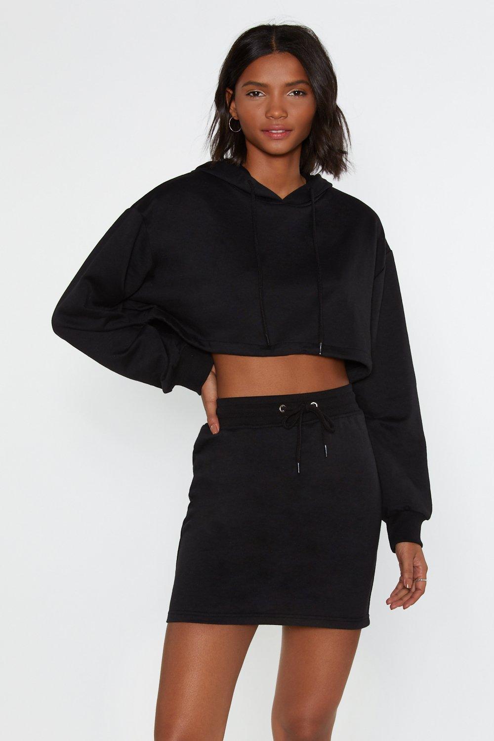 crop top hoodie with skirt