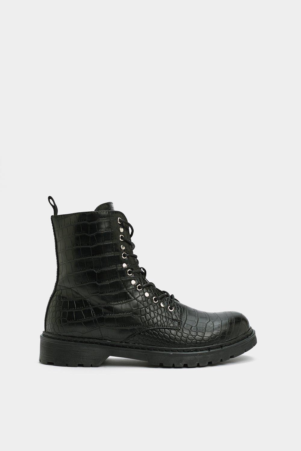 black croc combat boots