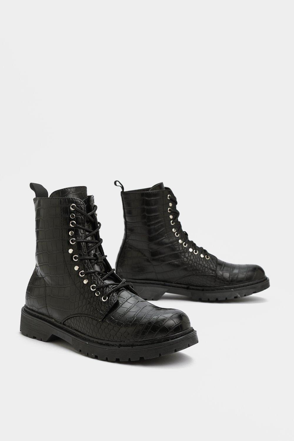 black croc combat boots