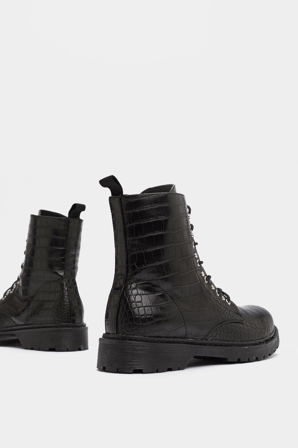 black crocodile combat boots