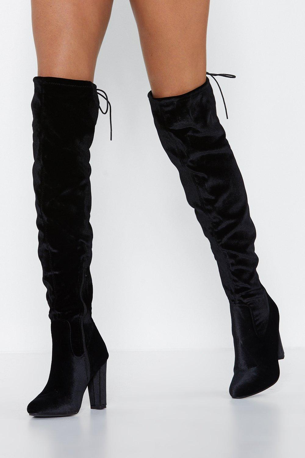 velvet high knee boots