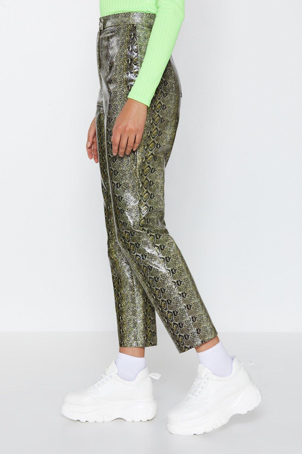 green faux leather pants