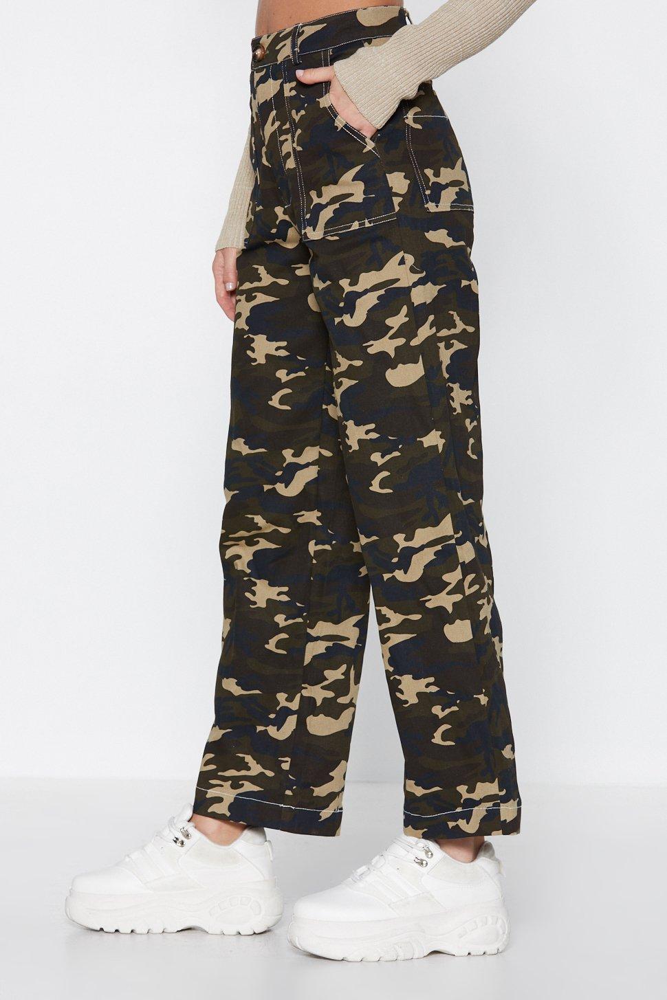 wide leg camo trousers