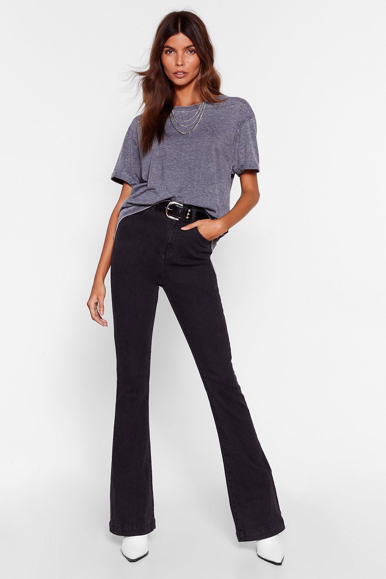 high waisted black flare jeans