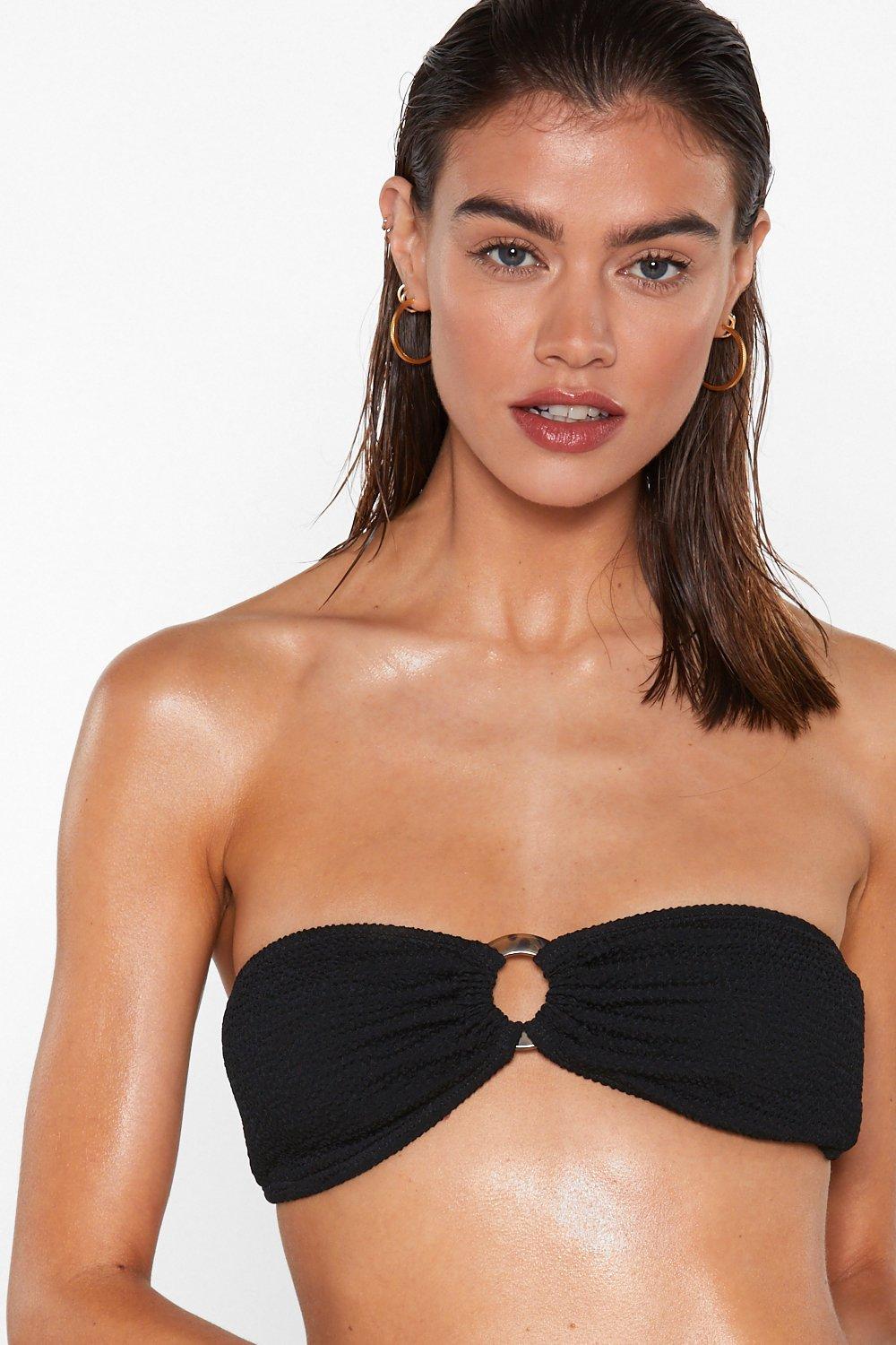 black strapless swim top