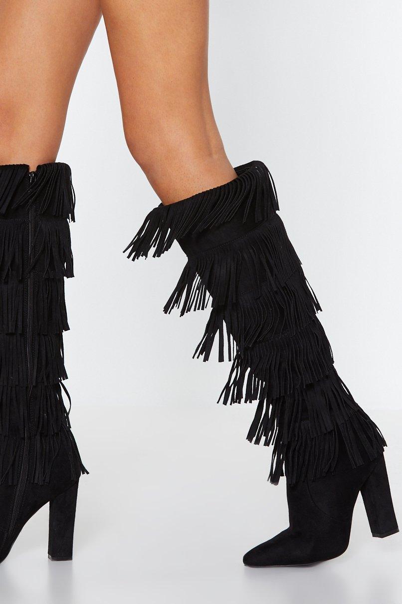 black fringe boots