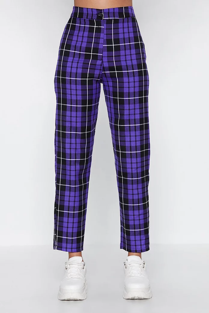Check High Waisted Straight Leg Trousers | Nasty Gal