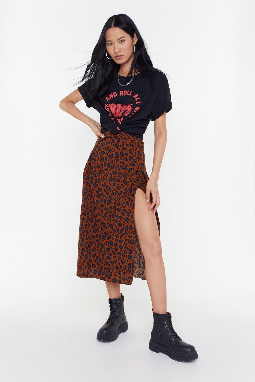 leopard print skirt with split