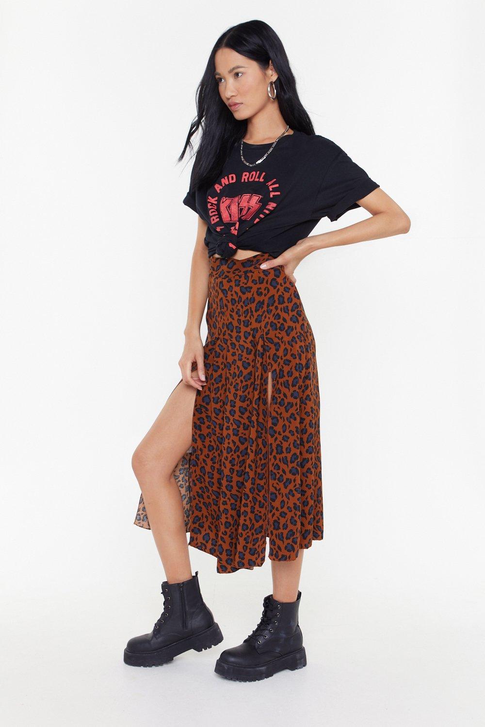 leopard print split skirt