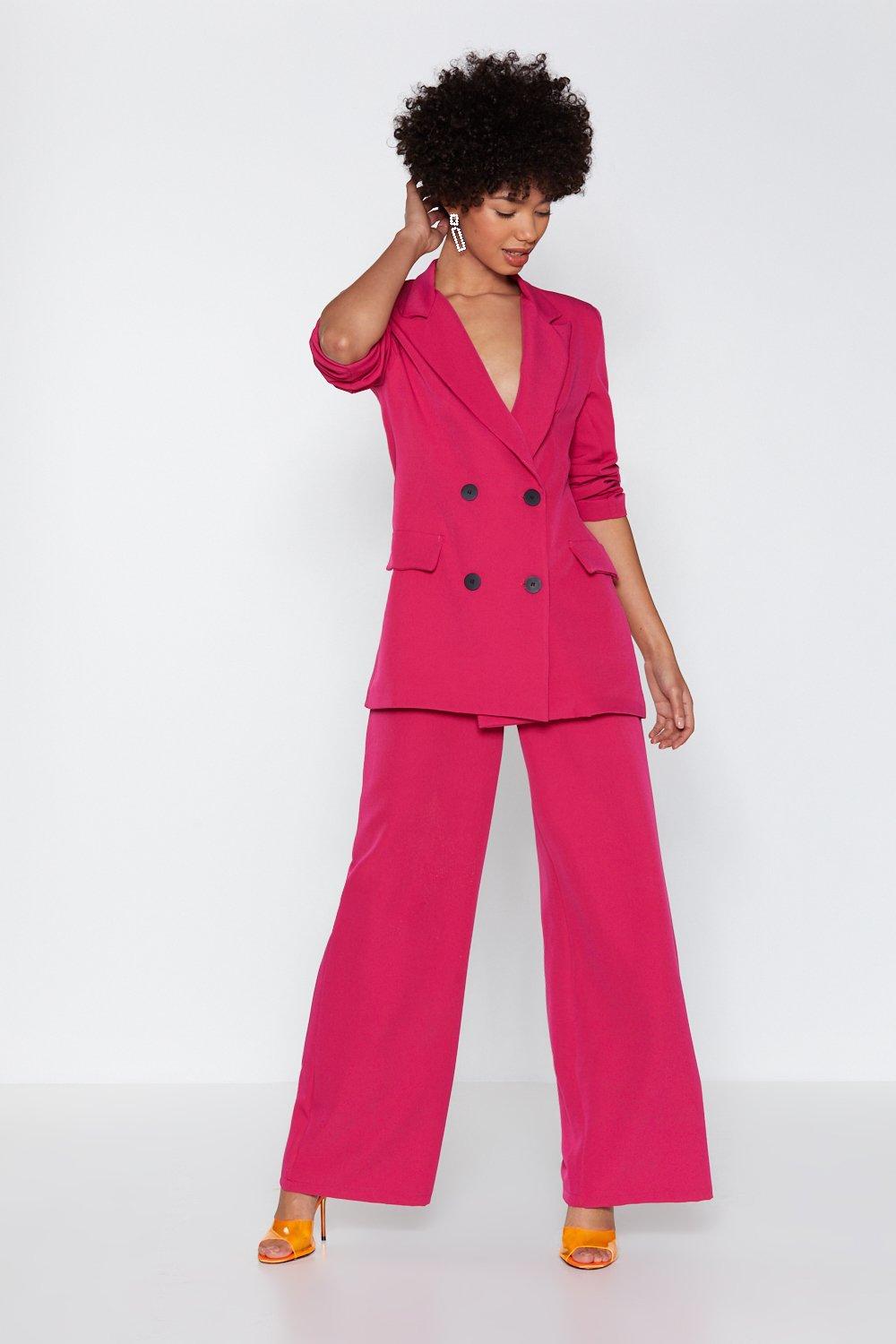 red wide leg suit