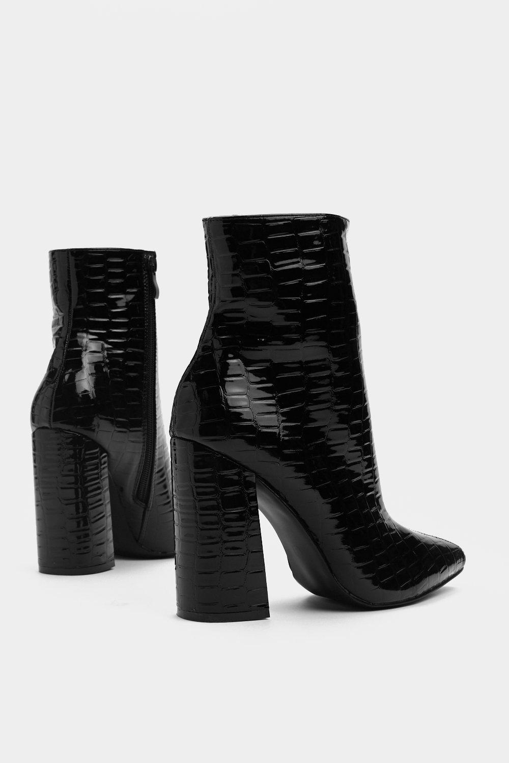 faux croc ankle boots