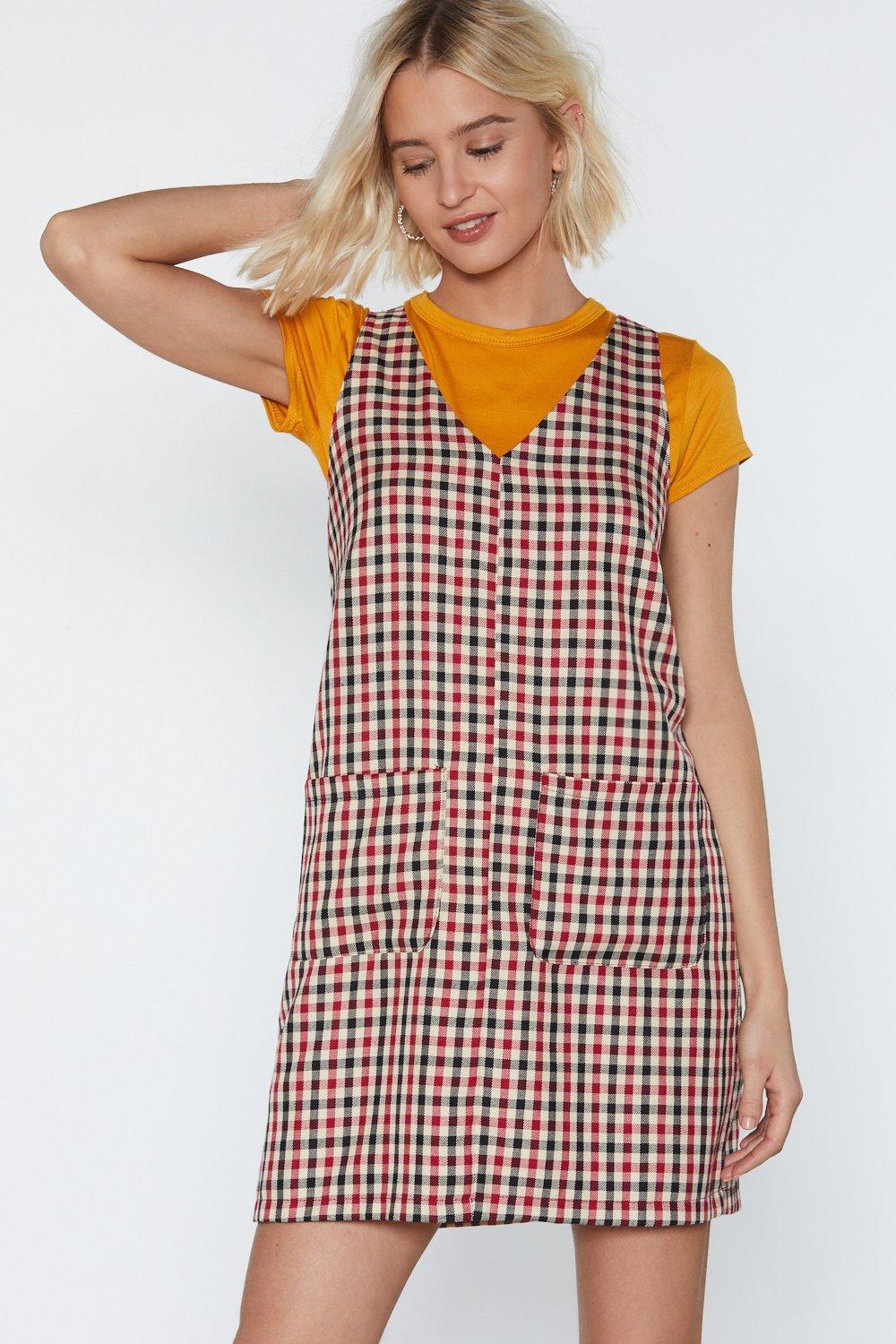 pinafore plaid dress