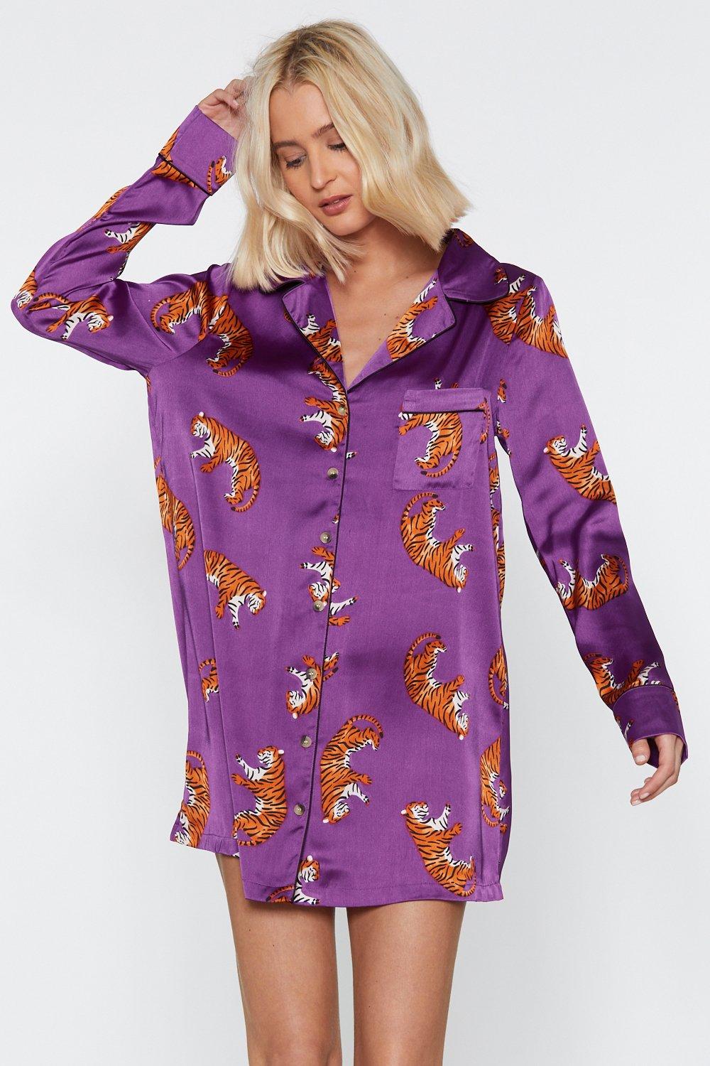 Drive Me Wild Tiger Pajama Shirt Dress 