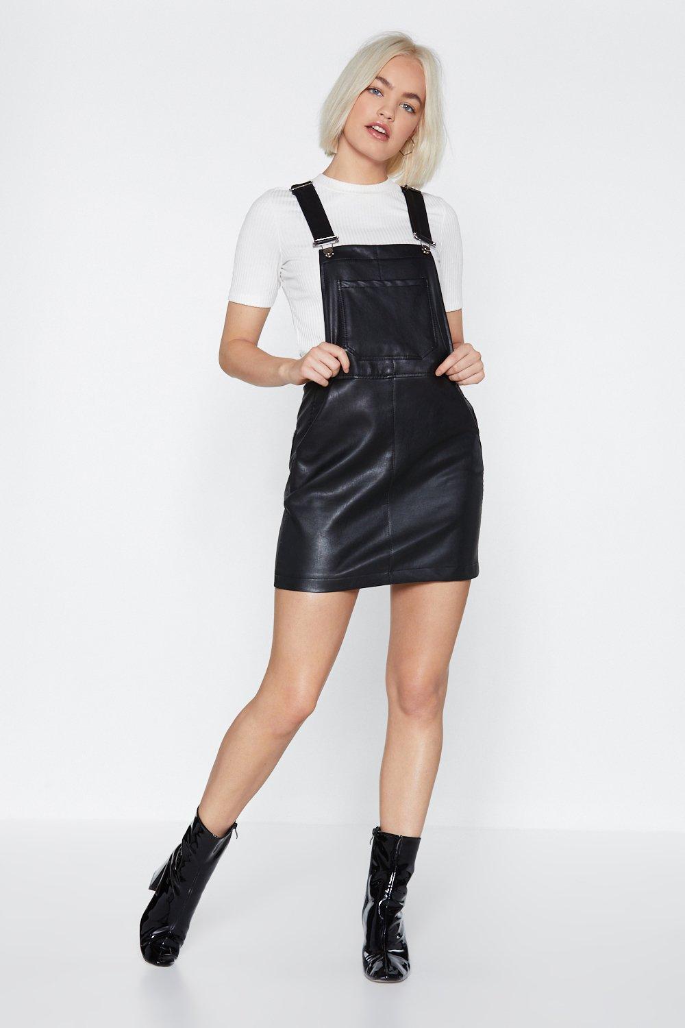 faux leather pinafore dress