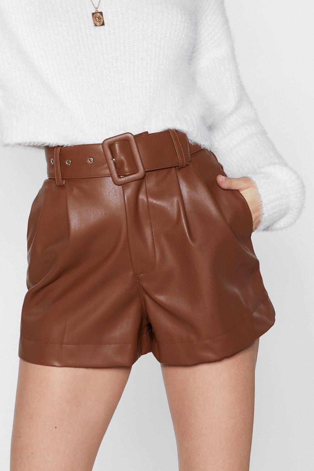 tan leather shorts