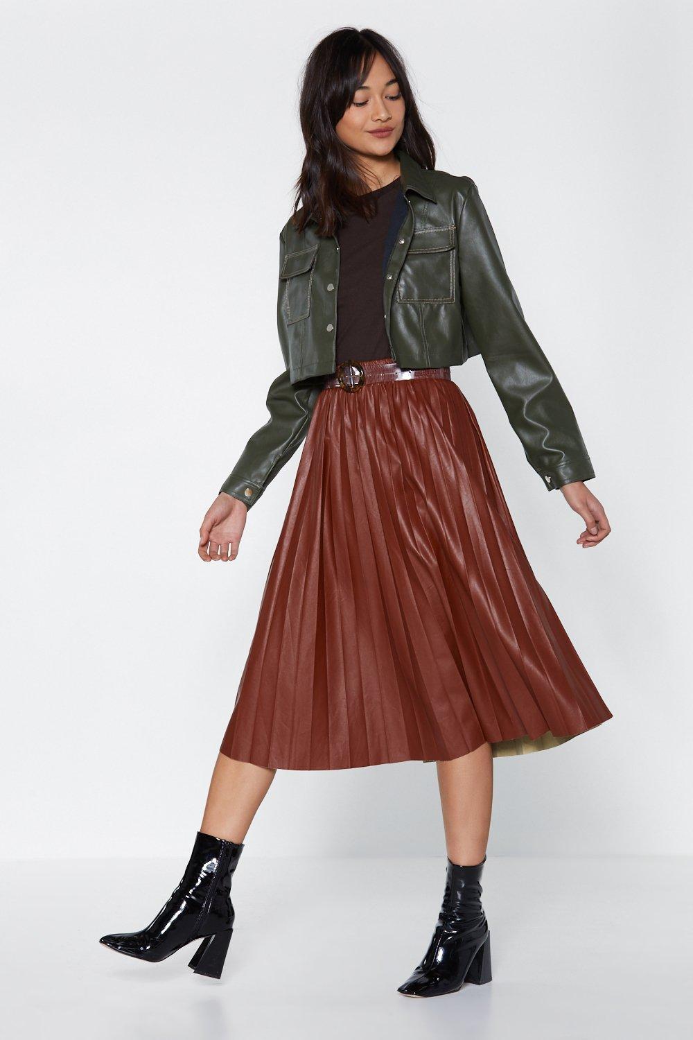 faux leather skirt and jacket