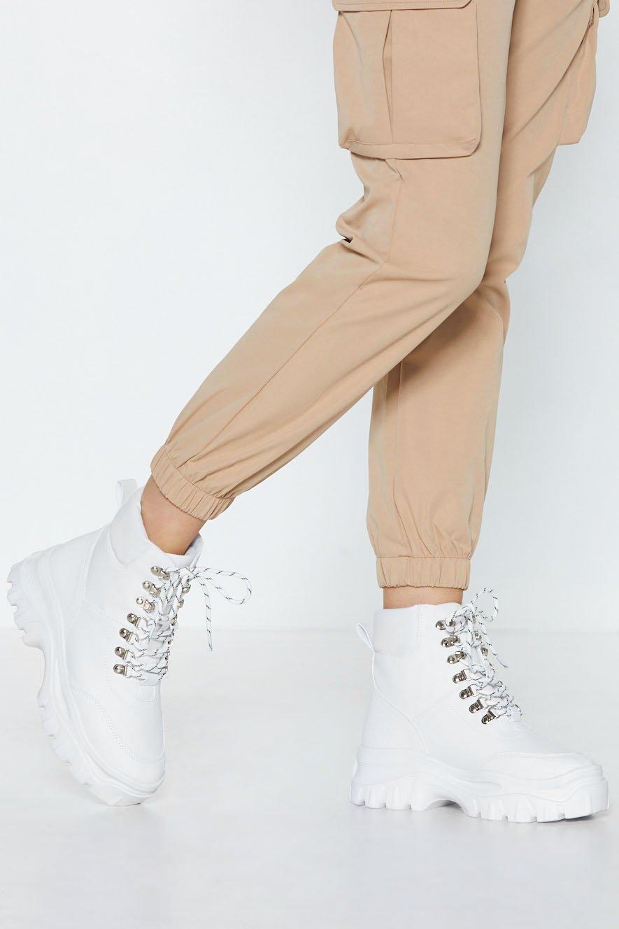 white chunky hiker boots