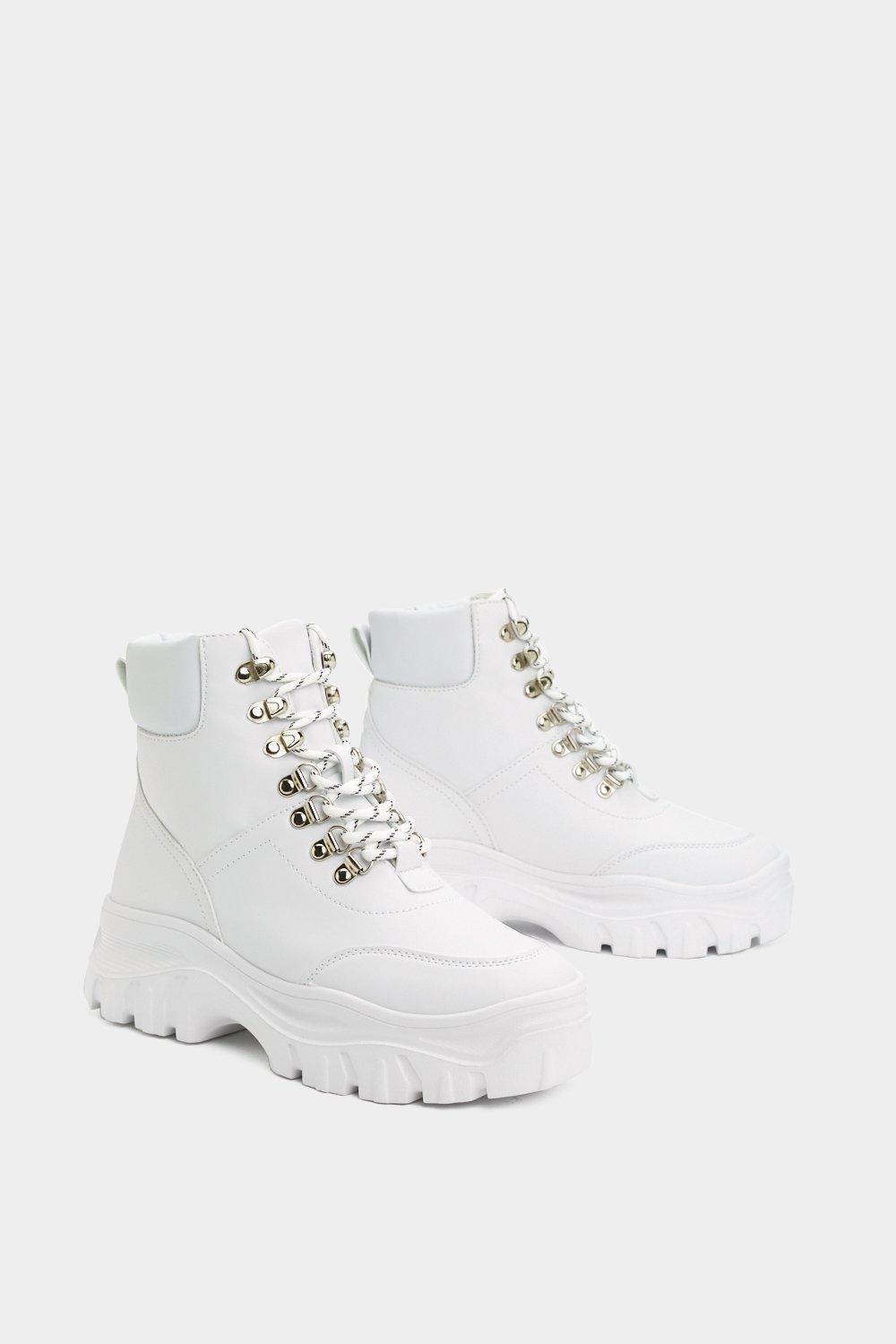 white chunky hiker boots