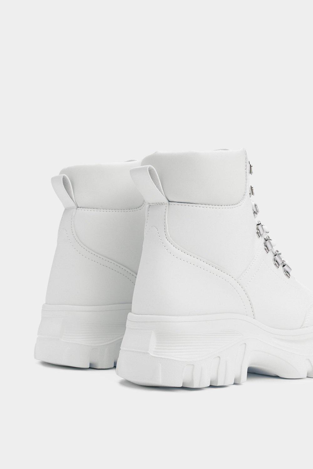 white chunky hiker boots