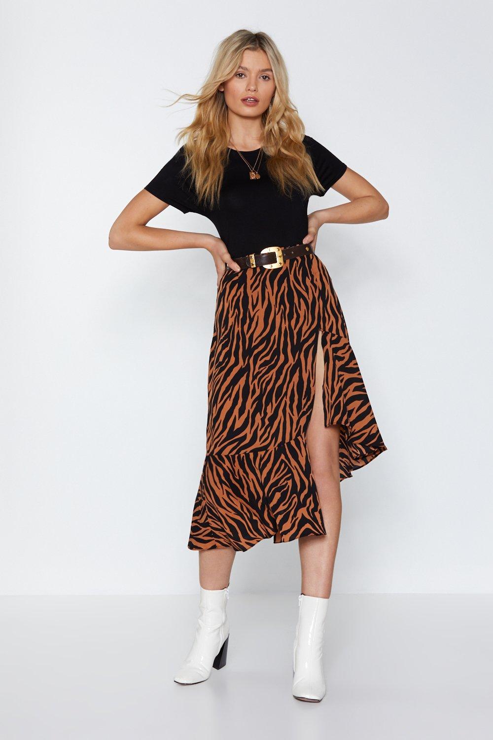 zebra print midi skirt