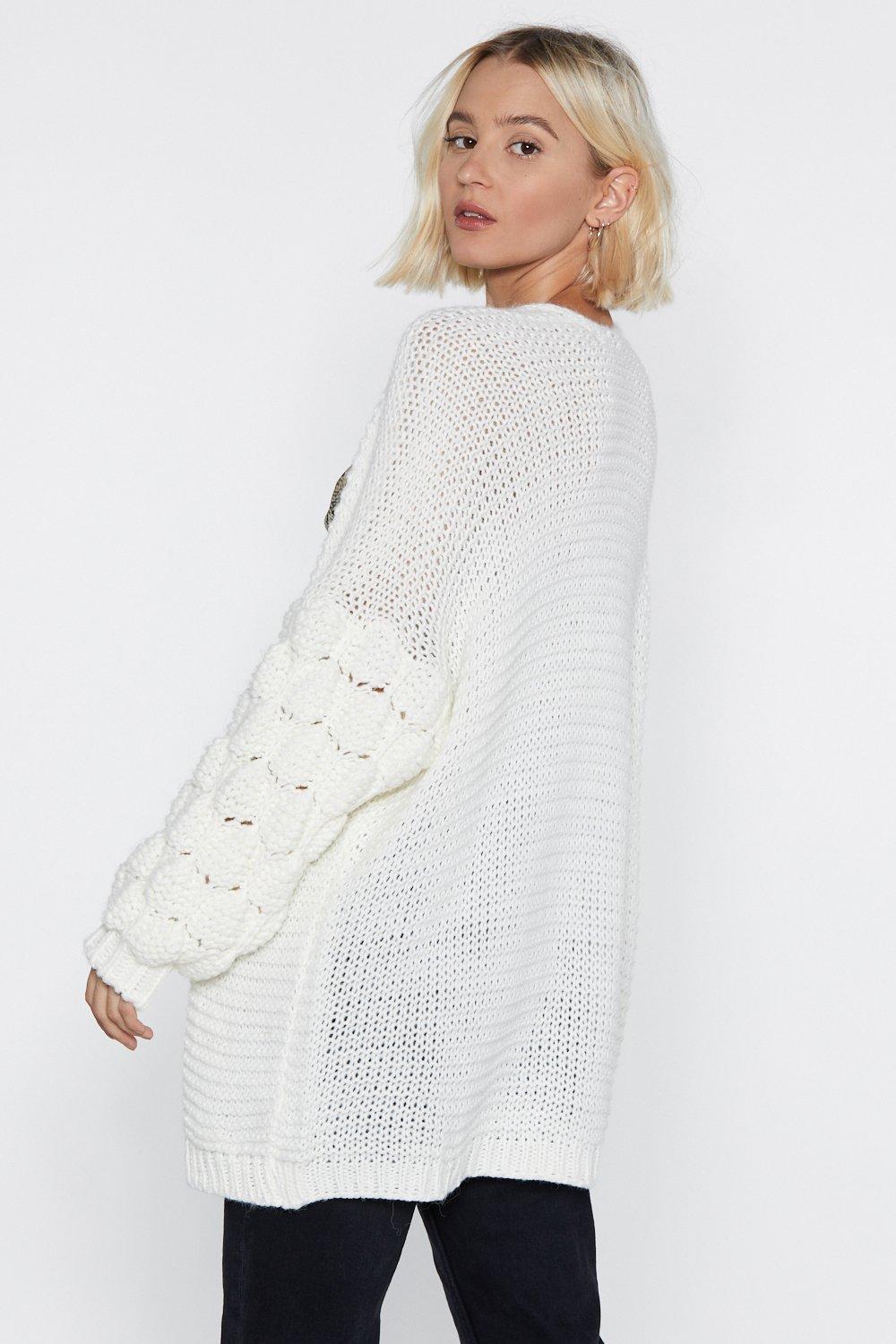 white bobble cardigan