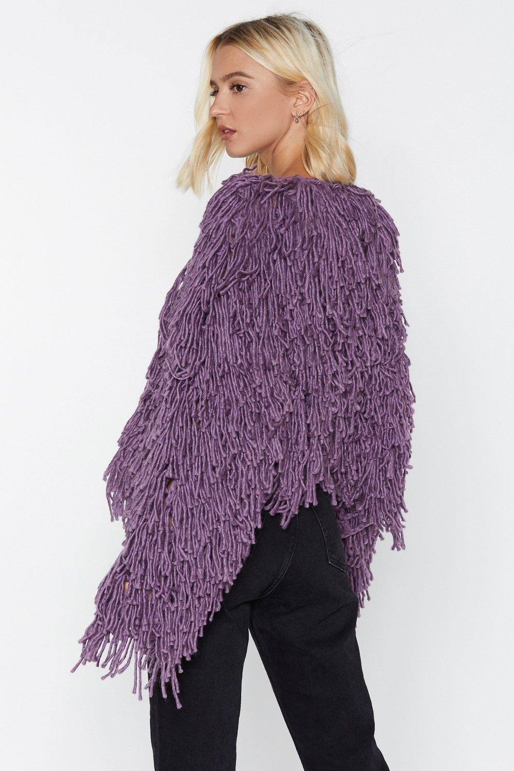 purple shaggy cardigan