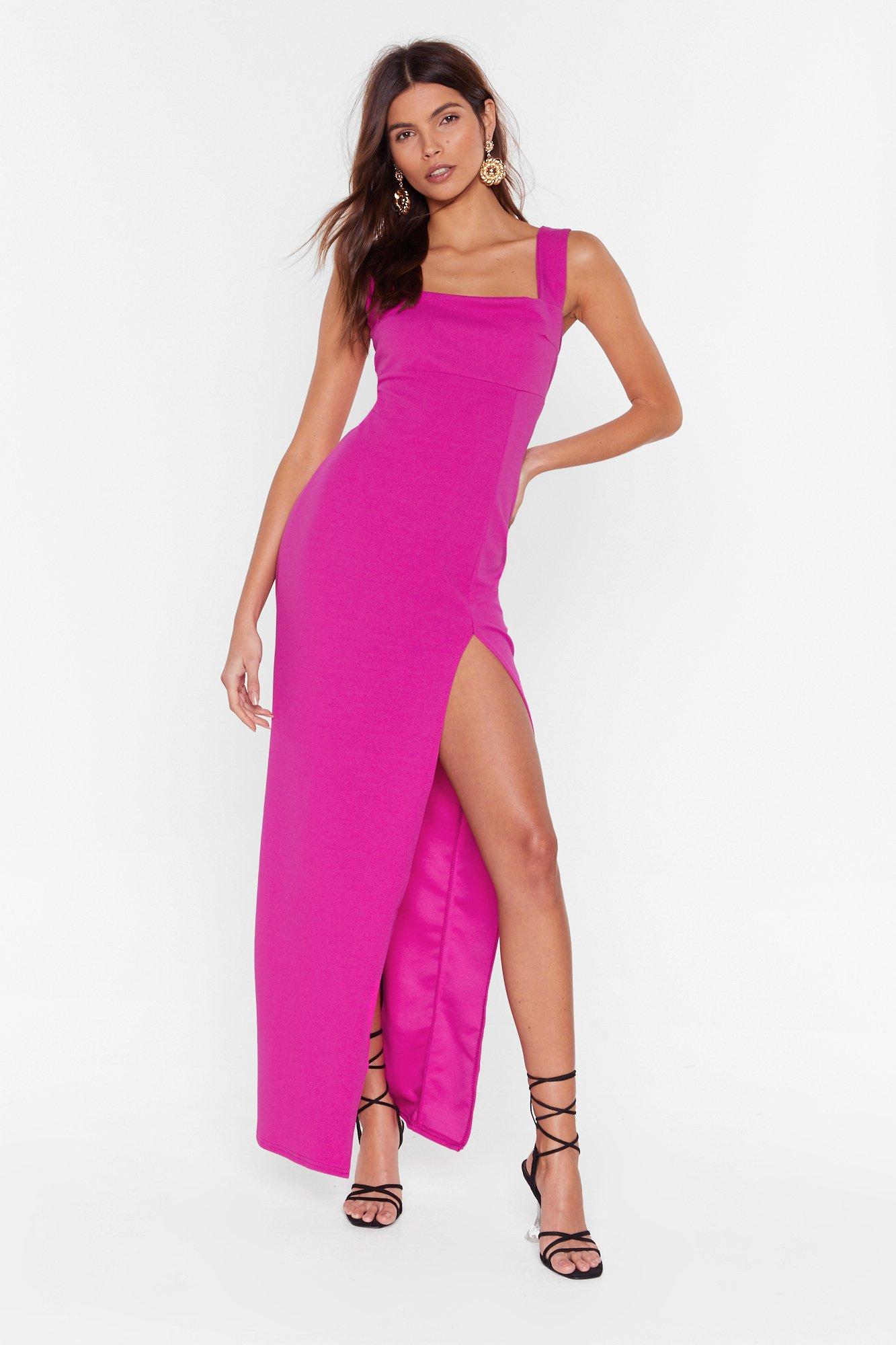 Hot Pink Maxi Dress with Slit at Front 