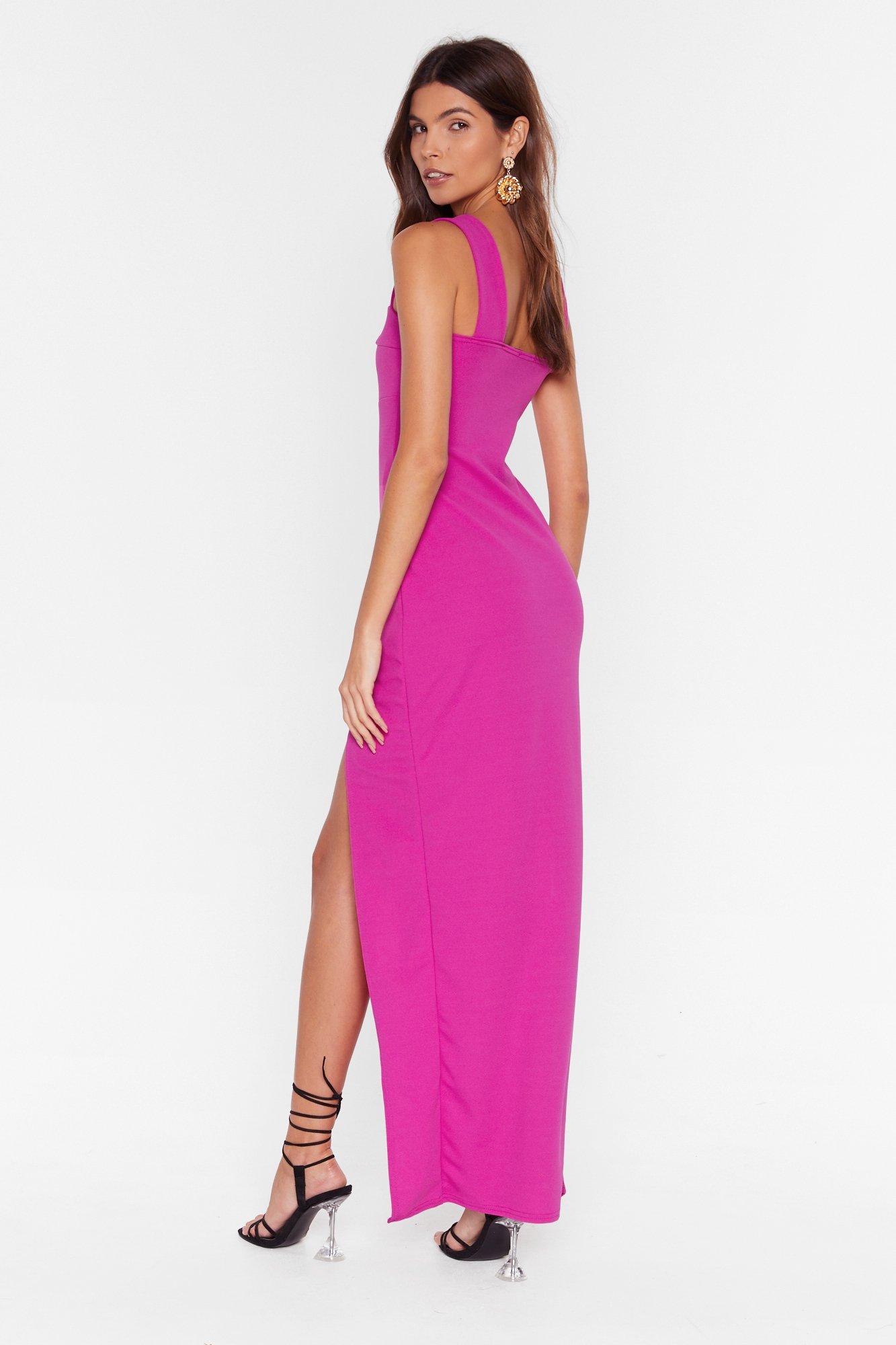 Hot Pink Maxi Dress With Slit At Front Nasty Gal