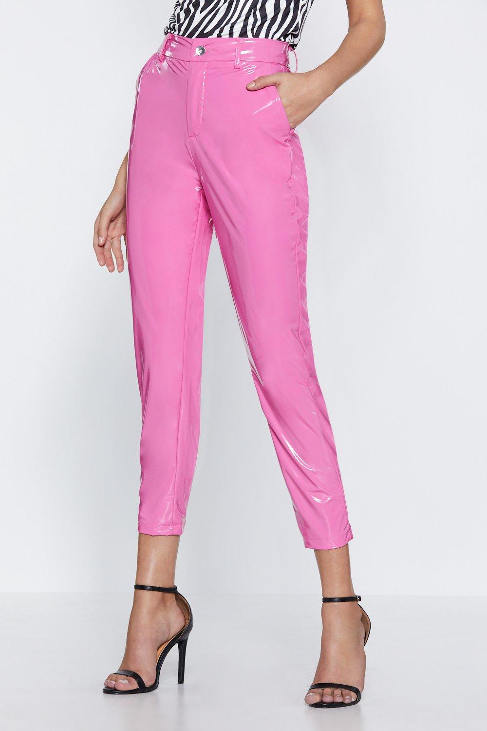 hot pink faux leather pants