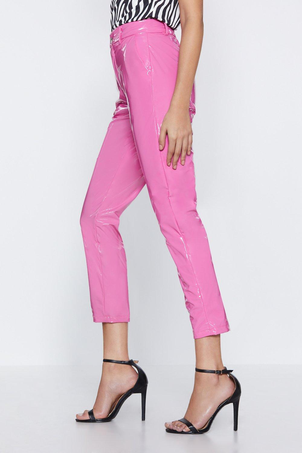 hot pink faux leather pants