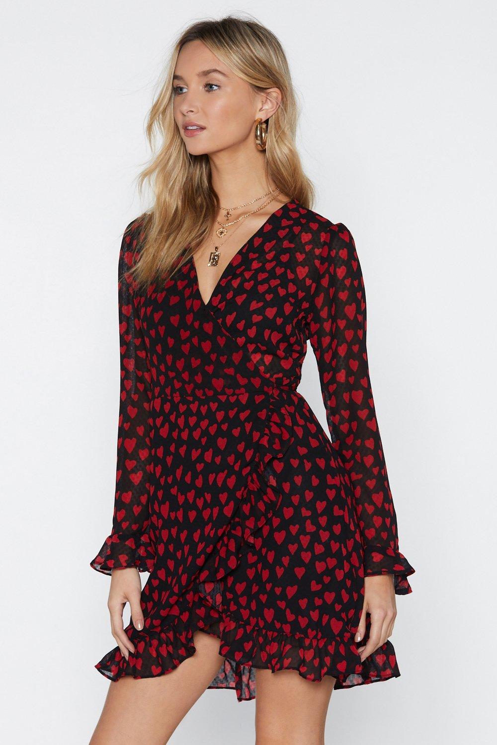 red and black wrap dress