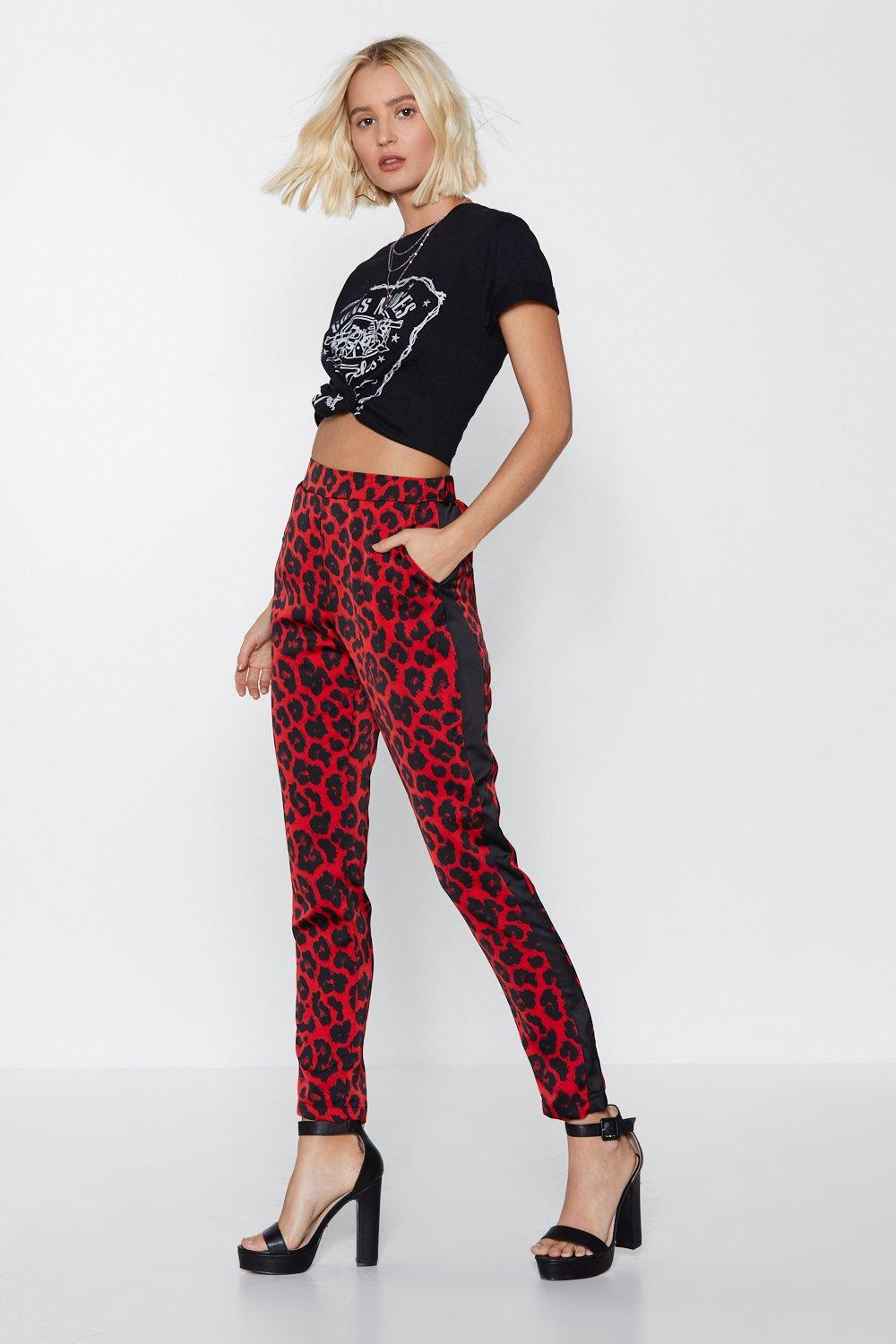 leopard pants with red stripe