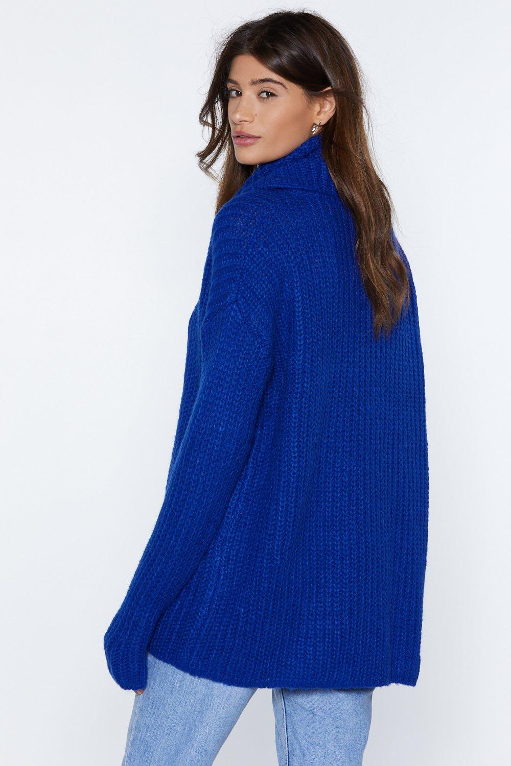 blue turtleneck sweater