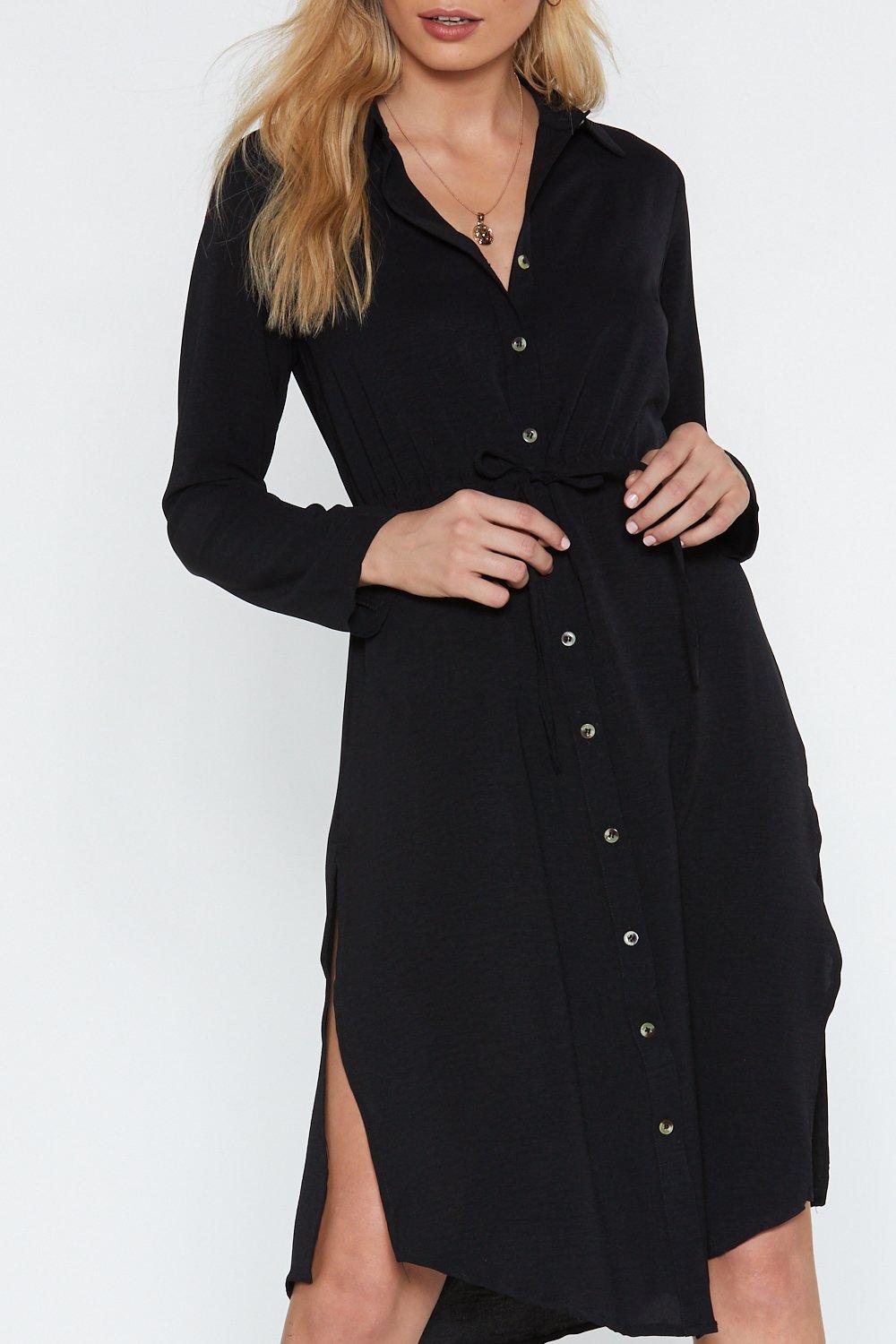 pretty little thing horn button midi shirt dress