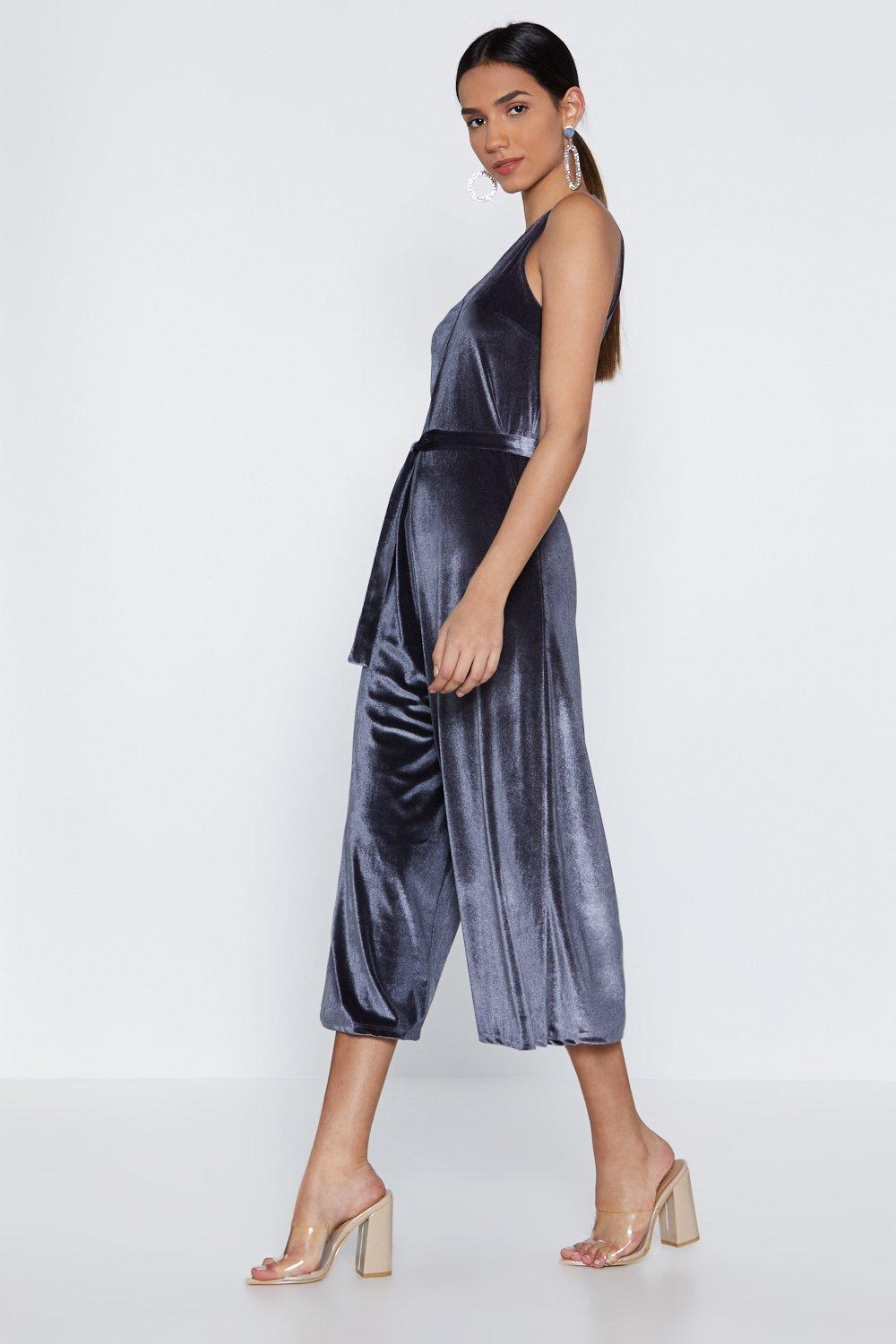 grey velvet jumpsuit