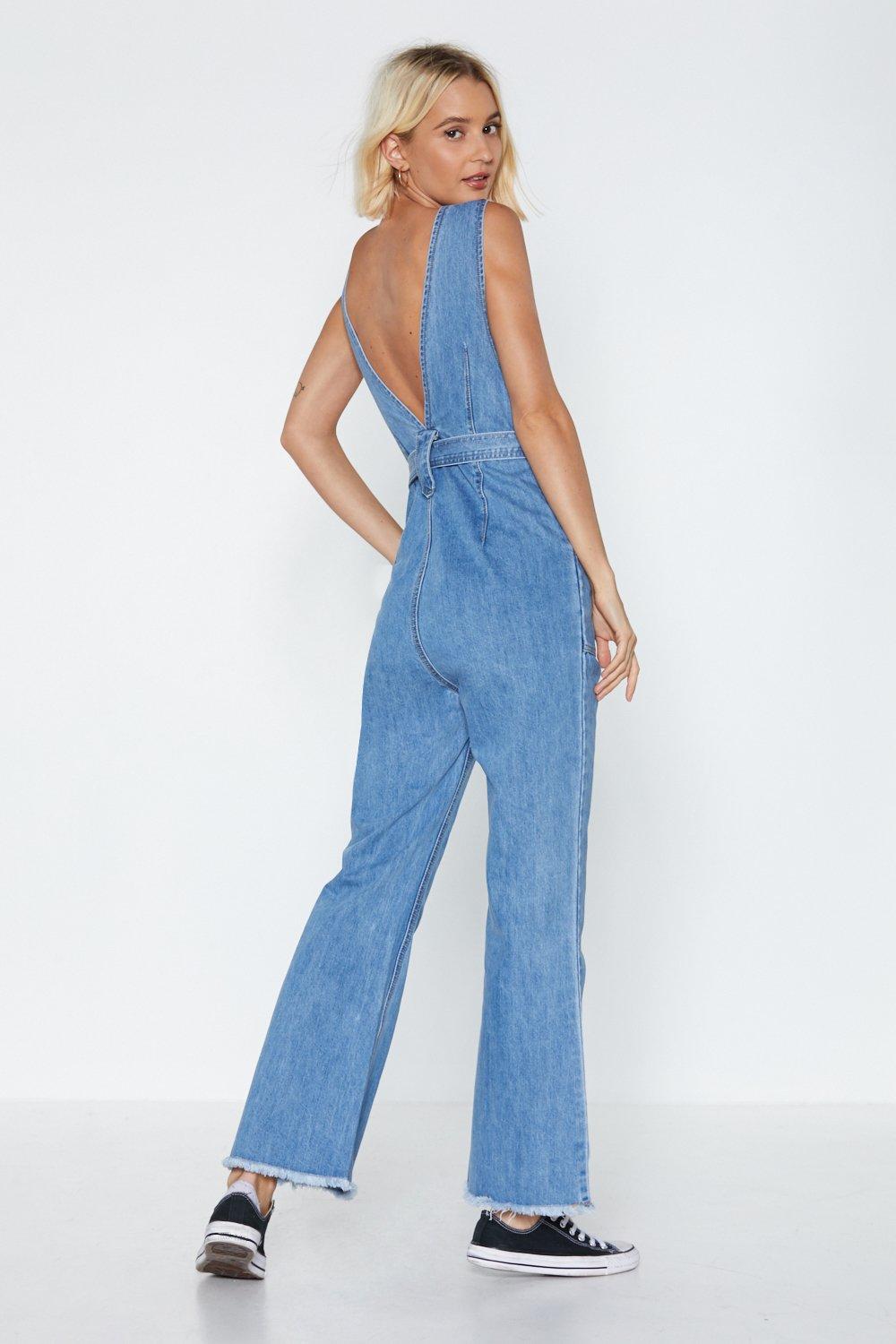 sleeveless denim jumpsuit