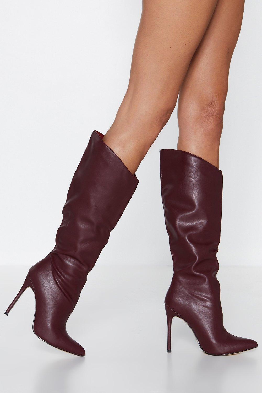 burgundy knee high boots leather