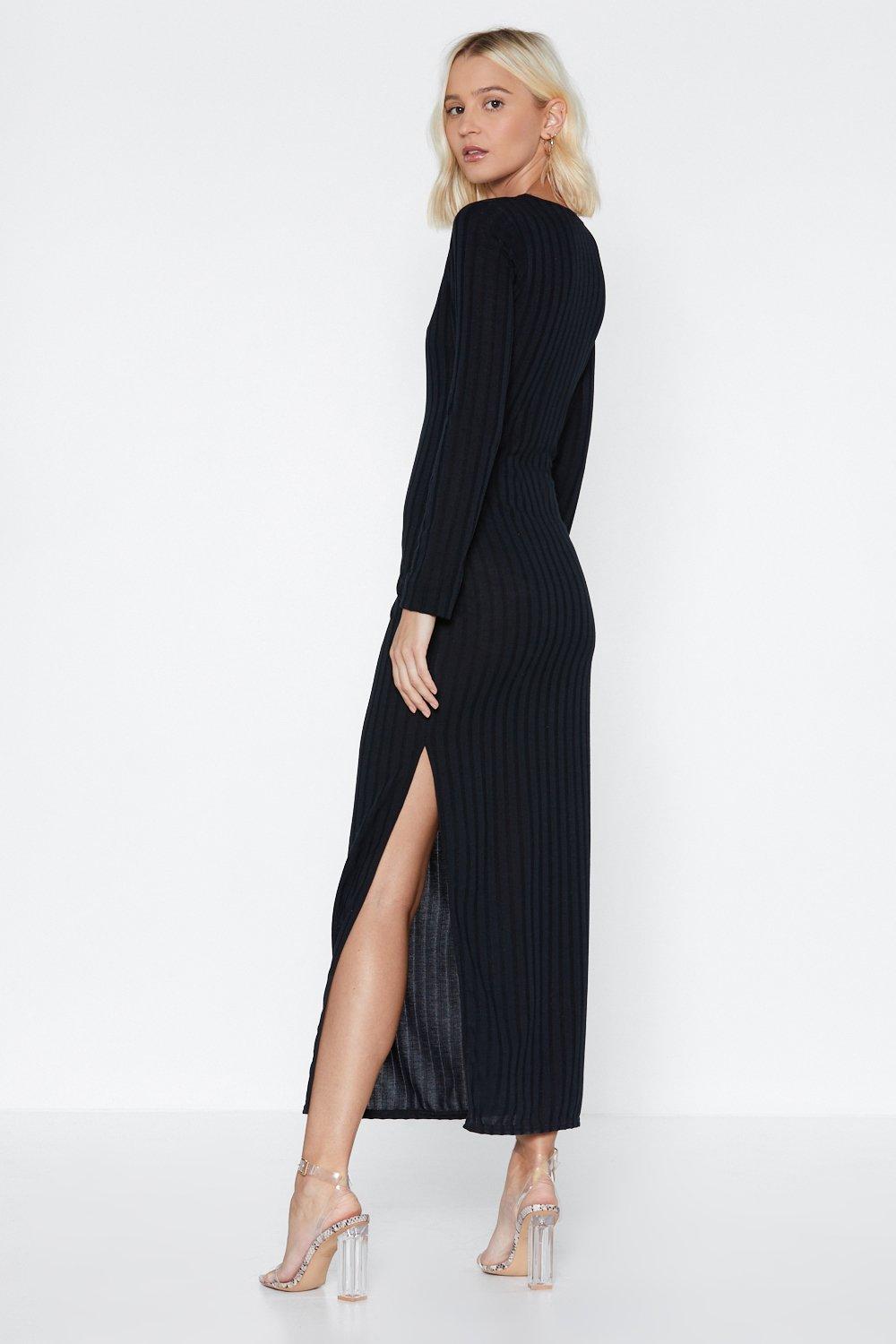 ribbed black maxi dress