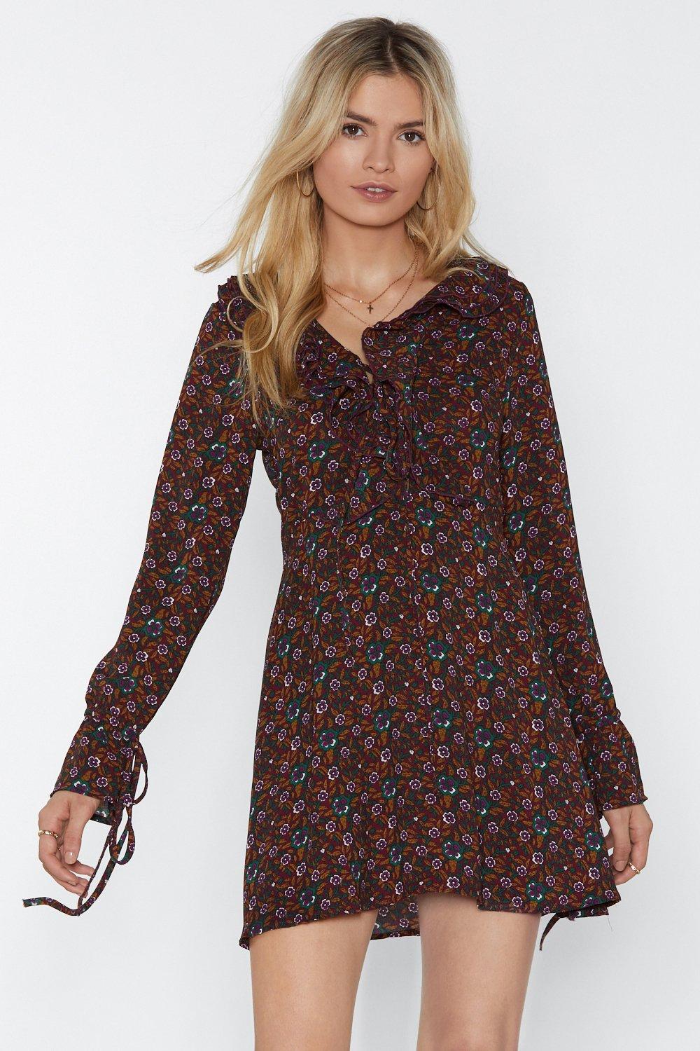 floral ruffle mini dress