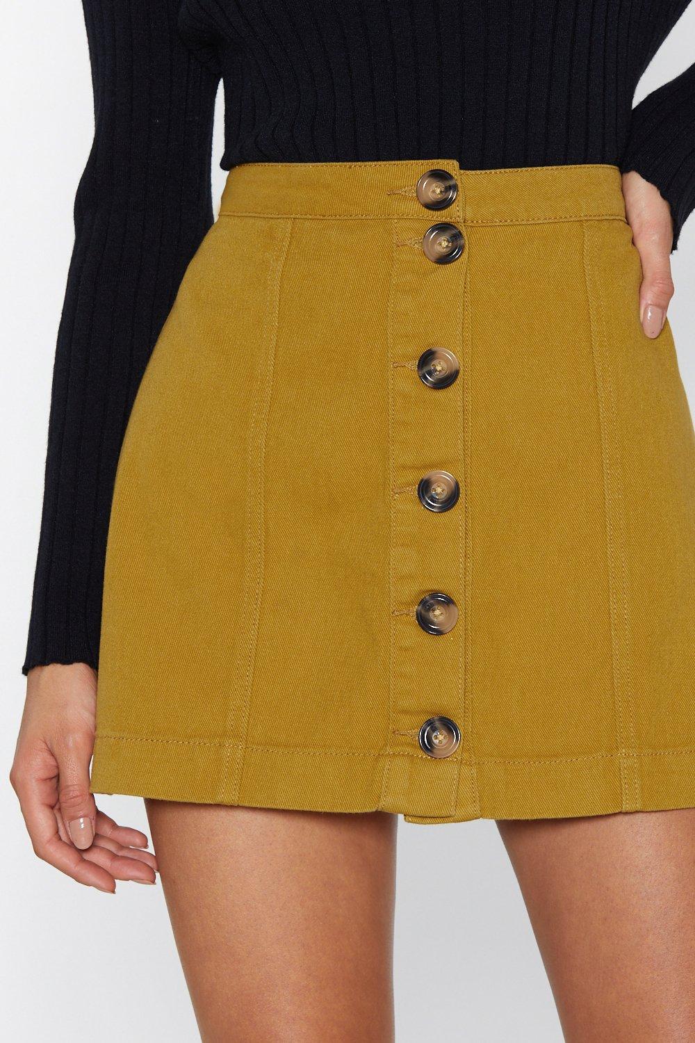 mustard jean skirt