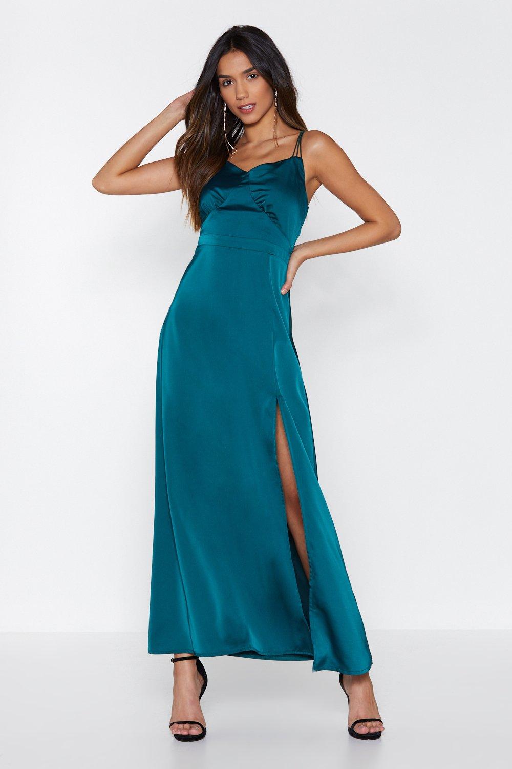 satin turquoise dress