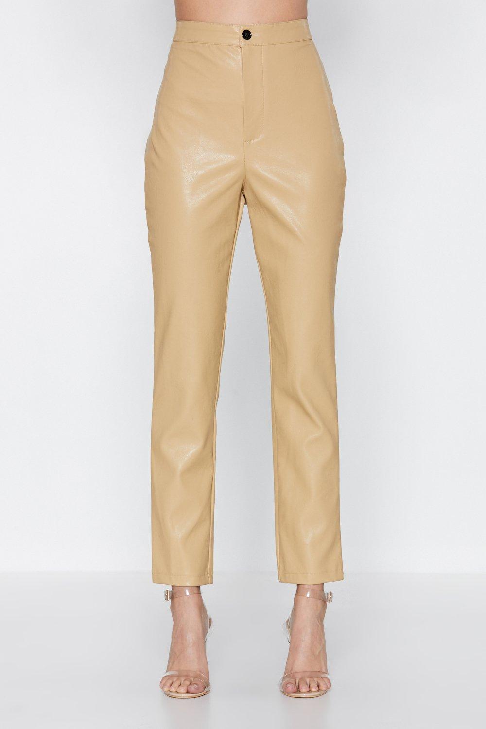 beige faux leather pants