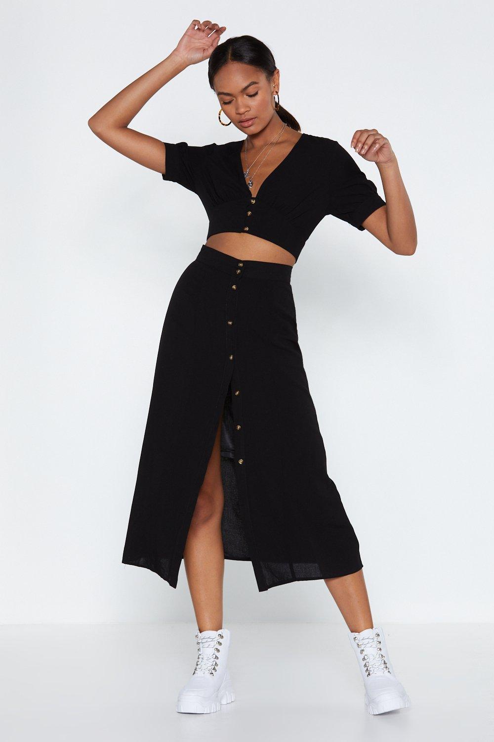 black button up midi skirt